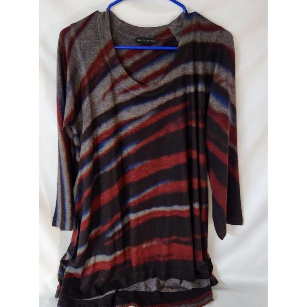 Nally And Millie Womens Tunic Top Size Large Multicolor V Neck USA Made